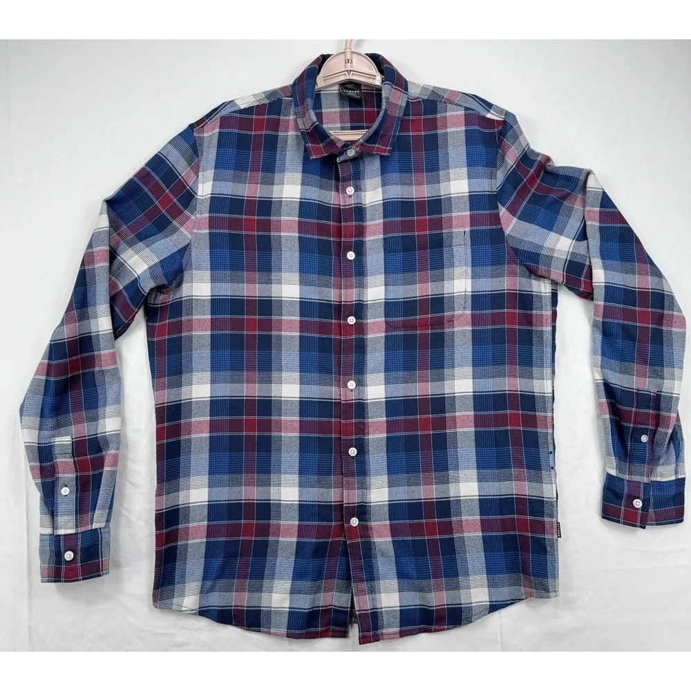 Oakley Shirt Mens‎ Medium Blue Red Plaid Custom Fit Long Sleeve Button Up